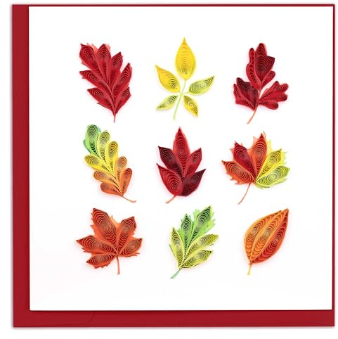 Quilling Card Handmade Quilled Fall Foliage Leaves Greeting Card – 6x6 Inch Blank Card with Envelope – Fair Trade Verified – Unique Paper Art Keepsake for Any Occasion