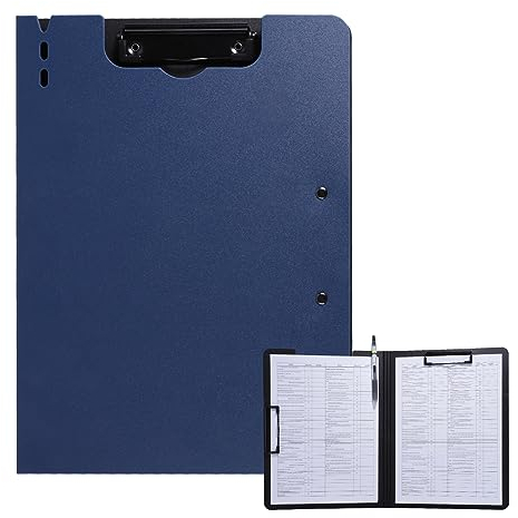 FRETONBA Porte Bloc A4 avec Couverture, en plastique avec étagère, porte-papier léger, porte-bloc portable, idéal pour l'école, l'industrie, le bureau - Bleu