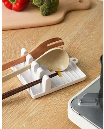 HealthyMoov repose cuillère BLANC porte couvercle support spatules reposoir plastique léger 14 cm x13 cm accessoire de cuisine ustensile