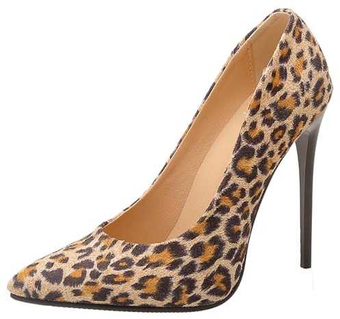 Asterisco Zapatos de Salón de Mujer Tacón Alto Zapatos Puntiagudo Sin Cordones Sencillo Zapatos de Noche, D80025Bc Leopard-Amarillo Talla 45 EU/47Cn