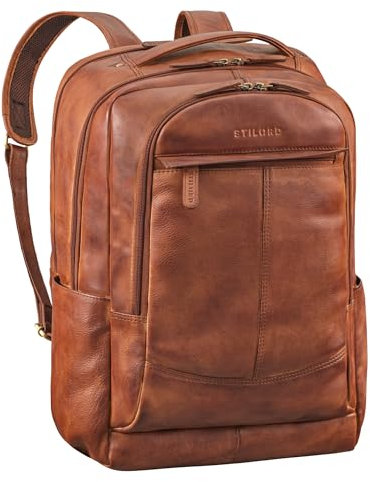 STILORD 'Maxim' Marron Mochila Piel Hombre para Ordenador Portatil 17-19 Pulgadas | Ergonómica y Transpirable | Mochilas Hombres Cuero para Negocios Viaje