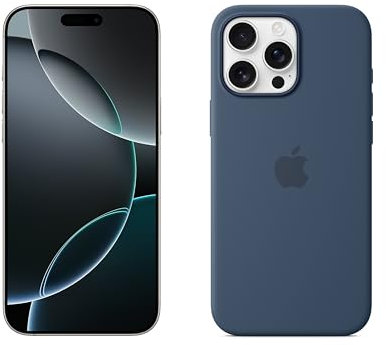 Apple iPhone 16 Pro MAX (256 GB) - Titanio Blanco + Funda de Silicona con MagSafe - Denim
