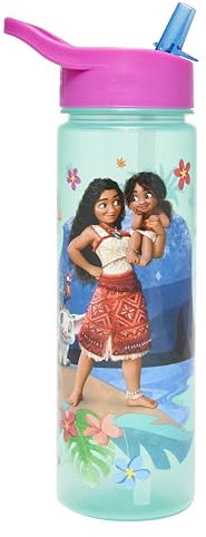Disney Polar Gear Lot de 2 bouteilles d'eau Moana pour enfants – 600 ml PP – Cadeau pour filles – Bouteille d'eau sans BPA avec paille – Bouteille d'eau Polar Gear pour filles et garçons