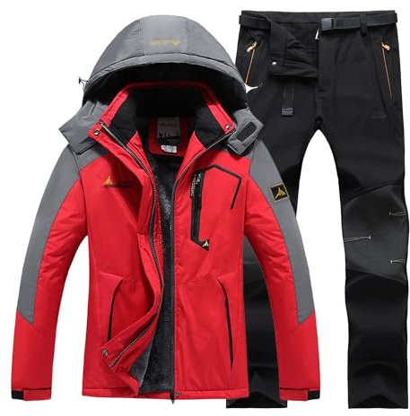 Yytcsjz Schneeanzug-Sets Für Herren, Winddichtes Wasserdichtes Skijacken- Und -hosen-Set Mit Kapuze Und Gürtel Für Herren In Übergröße, Dicker, Warmer Skianzug-Set Für Erwachsene(Red-black,6XL)