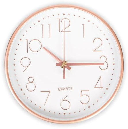 CIMOYBAI 20cm Rund Quartz Wanduhr, Ohne Tickgeräusche Wanduhr, 8 Zoll modern leise Wanduhr Geeignet für Büro,Wohnzimmer, Küche, Schule Kinderzimmer (Rose Gold)