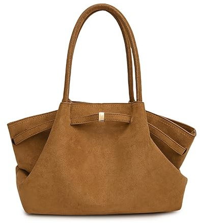 JABALUX Suede Tote Bag, Wildleder Tasche Damen Hobo Handtasche Damen Groß Vintage Schultertasche Slouchy Bag für Arbeit Büro Reisen Einkaufen Schule (Braun)