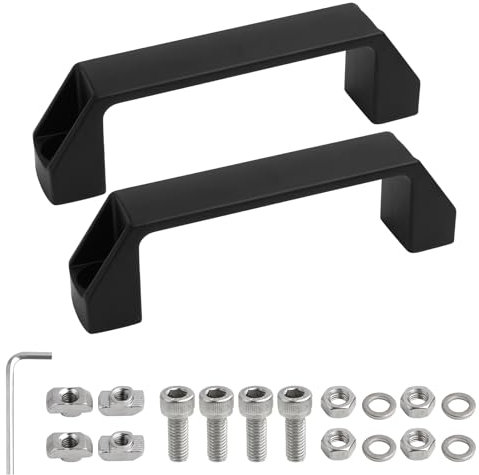 Batheidon Poignee De Porte Exterieur En Alliage D'Aluminium Noir Robuste Avec Vis Et Écrou T Pour Profilé Série 30, Poignée Meuble Et Porte De Garage, Kit Complet Installation Facile(120mm)