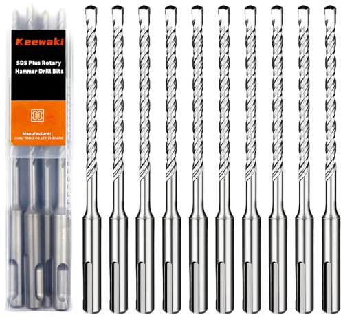 Keewaki SDS Plus Rotary Hammer Drill Bit Set - 10-Piece 6mm x160mm Concrete Masonry Drill Bits for Brick, Cement & Stone - Durable Alloy Tip, Fast Drilling
