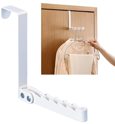 ZORVYN Gancio pieghevole per appendiabiti da porta, pieghevole, per appendere, in metallo e legno, (per battuta porta di 4,5 cm) (Bianco).