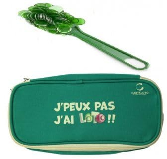 cavernedesjouets Kit Accessoires Loto Bingo 3 en 1 - Trousse + Baton ramasse jetons magnetique + 100 pions aimantes Vert - Set Materiel Jeu + 1 Carte