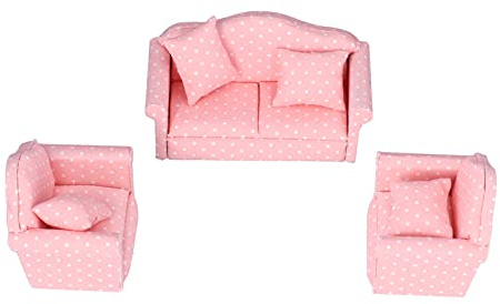 OVAQUIXI Mini canapé de Maison de Poupée DIY, Accessoires D'ameublement de Maison de Poupée à L'échelle 1:12 pour Salle de Jeux, canapé Simple en Bois Composite + Tissu et 4 Coussins