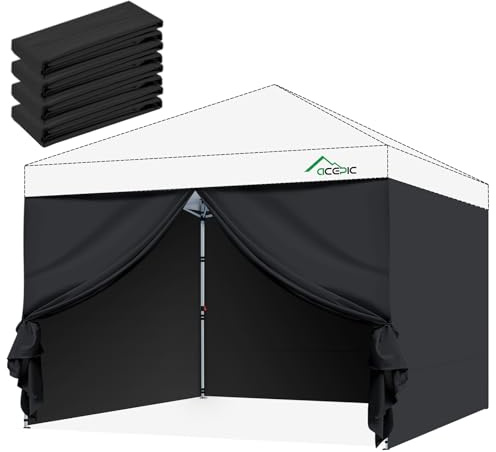 Acepic Pack de 4 Paredes Laterales para Carpa 3x3m, Paneles Laterales Impermeables de Tela Oxford 210D para Cenador Plegable, Protección Solar y Privacidad para Jardín, Camping y Eventos, Negro