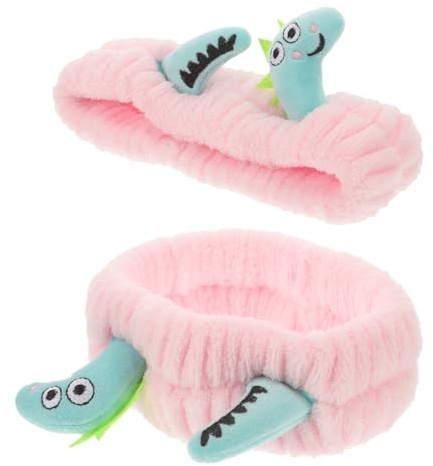 WEKADRIN Lot de 2 Bandeaux Soins Visage Dinosaures Souples et Élastiques Motifs Cartoons Vert et Rose Accessoires Beauté pour Bain Maquillage et Spa Confort pour Filles