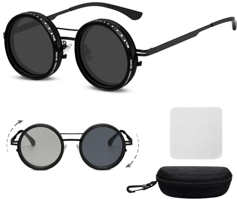Ecofocet Lunettes de Soleil Rondes Polarisées, Protection UV400, Réglables ND2–ND400, Monture Métal, Vintage Retro Lunettes pour Conduite, Pêche, Outdoor, Plage, Homme, Femme