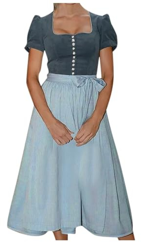 Foweknow Vestido tirolés para mujer, vestido largo de tirolesa, vestido tradicional tradicional, vestido de fiesta elegante, vestido de fiesta para Oktoberfest, cosplay, carnaval, fiesta, gris oscuro