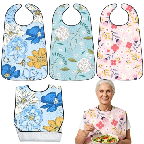 DRADERCH Bavoir Adulte,Bavoirs Lavables,Lavables pour Adultes 78X49cm | Bavoirs pour Personnes âgées, Grand Bavoir Réutilisable avec Fermeture Velcro,pour Seniors,Handicapés,Imperméable