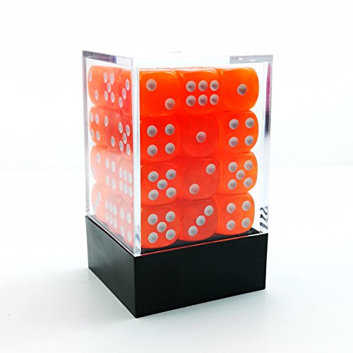 Bescon Würfel w6 12mm 36er Brick Box, 12mm Six Sided Die (36) Block of Dice, Durchsichtige Orange m/Weiße