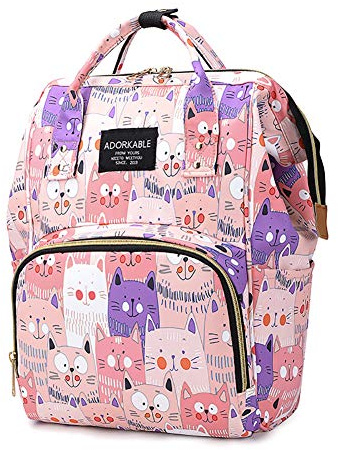 Lazeny Baby Wickelrucksack Wickeltasche Rucksack Multifunktional Mutter Babytasche Mama Reisetasche Große Kapazität Rucksack Unisex Baby-Flaschen-Tasche Reise Backapack für Mama Papa (Pink Katze)