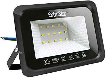 EXTRASTAR Projecteurs LED Extérieur 20W, IP65 Etanche, 1600LM, Spot LED Extérieur, 6500K Blanc Froid, Eclairage de Sécurité, pour Jardin Terrasse Garage Patio Grange Cour
