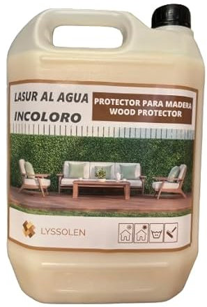 LYSSOLEN - Lasur Protector de Madera Satinado - Barniz Madera Exterior e Interior al Agua con Efecto Impermeabilizante Ideal para Terrazas y Superficies Exteriores (NOGAL, 5 LITROS)
