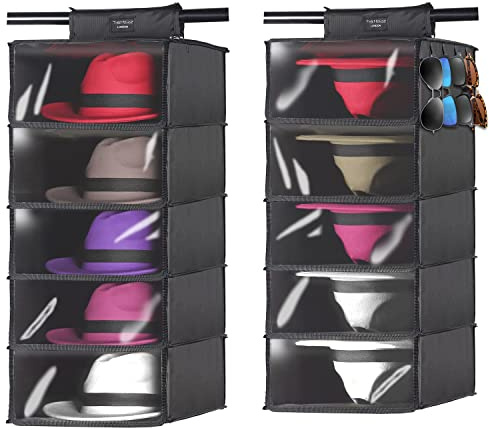 TreeHouse London XL Fedora Hat Rack with Dust Cover - Closet Hanging Cap Organizer - Pack of 2 Cowboy Hat Holder - Storage Shelf Organizer for Men & Women - For Bowler & Wide Brim Hats, Dustproof