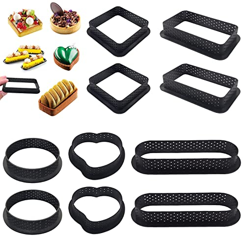 Notherss XTUDOU 10 Stück Kuchenform Mousse Tortenring, Perforierte Antihaft Backformen runde Form mit 5 Formfür die Herstellung von Mousse Pie Quiche Kreisform