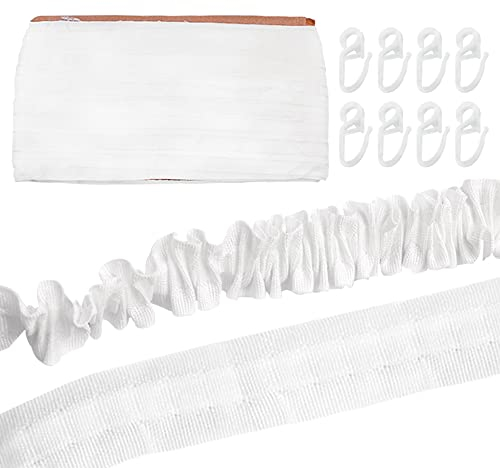 Gativs Gardinenband Kräuselband 30m * 2.5cm Kräuselband Gardinen Gardinenband zum Aufnähen Gardinenband Universalband Vorhang Reihband Faltenband Falten mit 50 Vorhanghaken