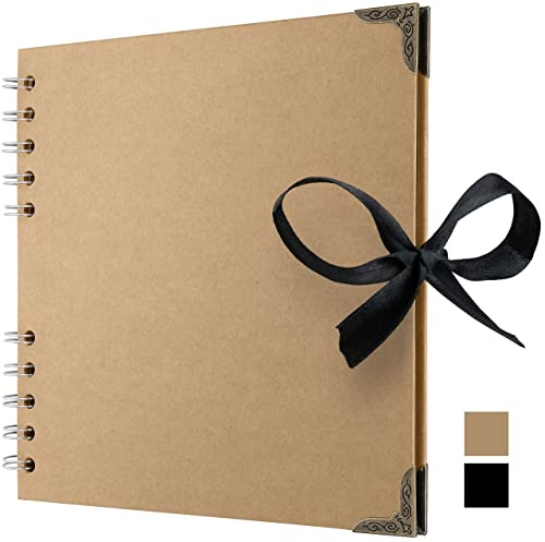 Bstorify Square Scrapbook Photo Albums 36 Pages (18 x 18 cm) Brown | Thick 200gsm Kraft Paper, Ribbon Closure - Ideal for Your Scrapbooking Albums, Art & Craft Projects (Brown 18 x 18 Cm)