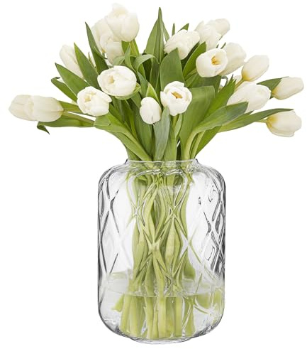 TREND FOR HOME Handgjord blomvas vintage H: 24 cm glasvas räfflad bordsdekoration tulpanvas bordsvas munblåst vas magen transparent ananasform | Ø 17 cm | Daphne