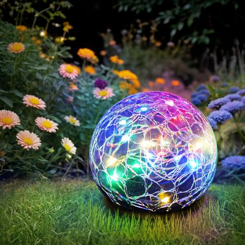 Solarlampen für Außen Kugel Garten Deko: Solarkugeln Balkondeko für Draußen Wetterfest - Solar Gartenleuchte Glaskugel für Gartenliebhaber Yard Terrassen Patio Rasen Tisch Dekoration