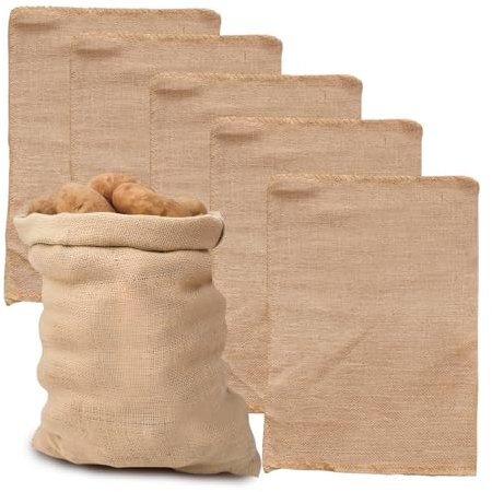 ALI2 Paquete de 5 sacos grandes de yute de arpillera, para almacenamiento de patatas y verduras, 50 x 75 cm, 25 kg, tela de yute resistente, natural y biodegradable