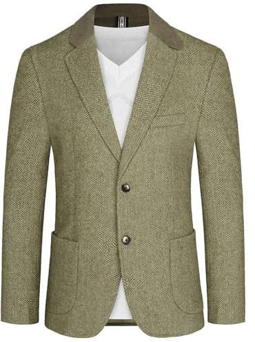 PJ Paul Jones Herren-Blazer mit Fischgrätenmuster, Vintage-Tweed-Wollmischung, Sakko, Jacke, Olivgrün, L