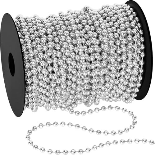 KAHEIGN 20M Guirlande de Perles de Noël, 8mm Chaîne de Perles en Plastique Rouleau de Rangs de Perles Artificielles pour Sapin de Noël Mariage Fêtes Bricolage Décoration Fournitures (Argent)
