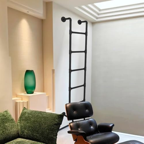 SOKNKSTF Loft Attic Ladder with Wall Mount, Basement Egress Ladder, Entrance Egress Ladder for Window Well, Multifunctional Climb Ladder for Indoor/Outdoor, Black Bunk Bed RV Ladder(150cm/59in)