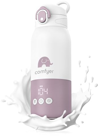 comfyer Scaldabiberon Portatile, Riscaldamento Rapido e Lunga Durata della Batteria, 2 Modalità per Latte Materno e Acqua, Grande Capacità di 340ml per Tutto il Giorno