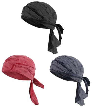 RUIXIA 3Pcs Bandana Cyclisme Homme Chapeau Pirate Bandana de Sport Vintage Bonnet Sous Casque de Vélo Moto Séchage Rapide Turban pour Course Danse Fitness Tennis