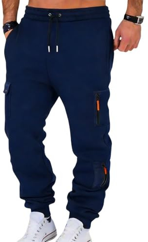 Hpbygstae Pantalones de chándal para hombre con cremallera, bolsillos, pantalones largos de deporte, pantalones de entrenamiento, pantalones de fitness, azul, M