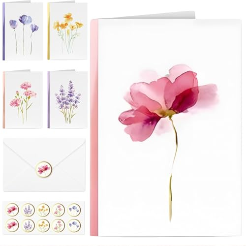 Zimocepuz Cartes et enveloppes vierges, 20 élégantes cartes de vœux vierges et enveloppes, 5 motifs floraux différents, 15 cm x 10 cm, papeterie pour toutes occasions