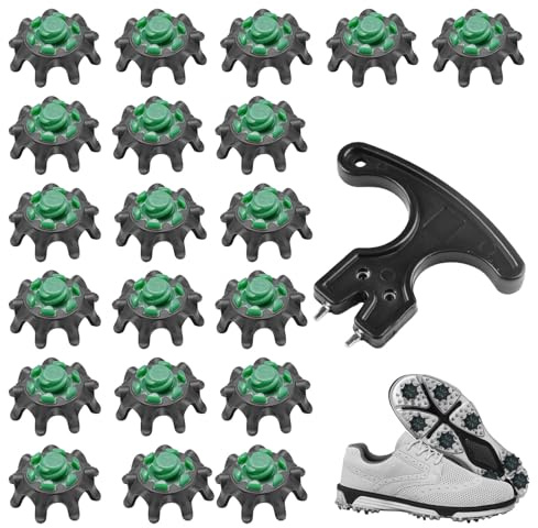 20Pcs Golf Shoe Spikes，Golf Spikes,20Pcs Replacement Spikes For Footjoy with 1Pcs Shoe Cleats Wrench fit Foot Fast Lok Twist 3.0 System Joy (Black Green)