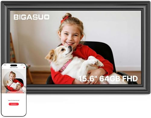 64GB 15.6 Frameo Digital Photo Frame WiFi Black - 1920 * 1080P FHD IPS Touch Screen Large Electronic Picture Frames, Auto Rotate, Wall Mountable, Sharing Photos and Videos