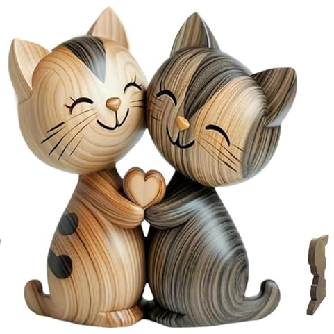 Srvauyea Figura Decorativa de Madera para Gatos,Decoración de Escritorio Plana en 2D con Abrazo,para Oficina,estantería y salón,Parejas Amantes de los Gatos