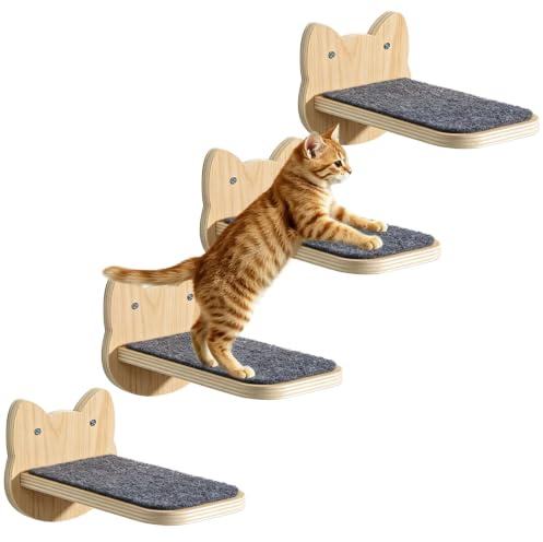 4 Pièces Étagères Murales pour Chat, Mur d'escalade pour Chat, Meuble Mural pour Chats, Perchoir Plateforme pour Chats Charge Maximale 10KG