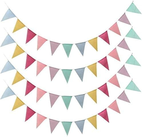 Dahi 4 Strings Pennant Banner Flags Pastel Multicolor Bunting Triangle Banner Pastel Pennants for Birthdays School Carnival Garland Outdoor Events Party Hanging Decorations