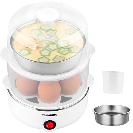 2-tier Egg Cooker Large 14 Eggs Capacity, Tomorotec Electric Rapid Egg Maker, Auto Off for Hard Boiled Eggs, Poached Eggs, Steamed Vegetables, Seafood, Dumplings