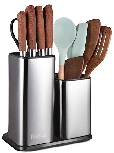 RedCall Kitchen Knife Holder,Stainless Steel Universal Knife Block Without Knives for Countertop,Modern Knife Utensil Holder for Counter,Edge-Protect Knife Storage Organizer (Stainless Steel (Silver))