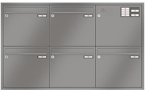 RENZ/Eckrahmen / 5er Unterputz-Briefkastenanlage Einbau-Briefkasten mit Sprechfeld/RAL-Farbe 9007 Volumen 12 L/Dein-Briefkasten.de
