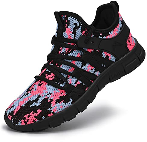 AOE Womens Walking Running Shoes Ultra Lightweight Breathable Mesh Tennis Shoes Non Slip Athletic Workout Gym Sneakers 8women / 7men Camouflage Black