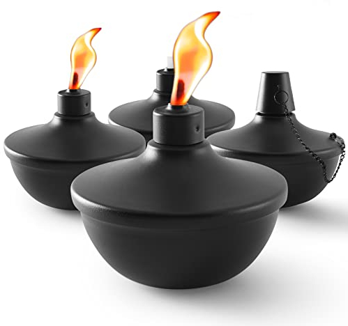 SNOGSWOG Lot de 4 Torches de Table en métal, Torches à la citronnelle d'extérieur avec mèches et couvercles, boîtes de Rechange pour extérieur, Jardin, terrasse, pelouse, fête, Bricolage