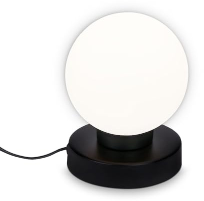BRILONER - Lampada da tavolo, lampada da comodino, abat-jour, sfera luminosa, 1 lampadina E14, max. 25 Watt, colore: bianco/nero, 126 x 157 mm (DxH)