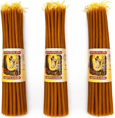 ZULUF 33 Beeswax Taper Candles Blessed at Holy Sepulchre Jerusalem â 9â Honey Scent Orthodox Church Prayer Candles, Christian Devotional Candles for Liturgy, Easter, Home Altar â 3 Bundles (99 Total)